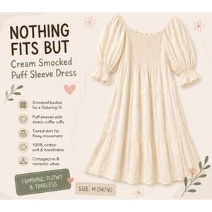 Nothing Fits But Cream Cotton Gauze Smocked Tiered Midi Dress Womens Size M/L